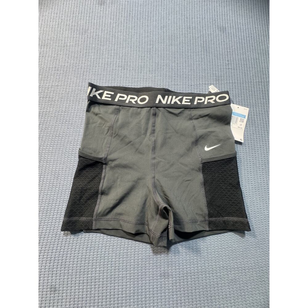 Nike Pro 3" Grey/Black Hi-Waisted Pockets Training Shorts Women's Sz‎ M